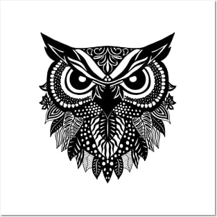 Black Ornamental Whimsical Owl Posters and Art